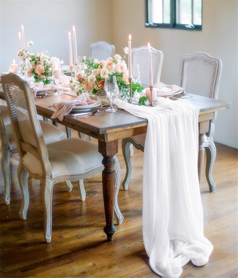 B.Cool White Chiffon Table Runner 1Pack 27x120 Inches Wedding Table Runners for Long Sheer Romantic Rustic Party Baby Bridal Shower Decorations - Image 4